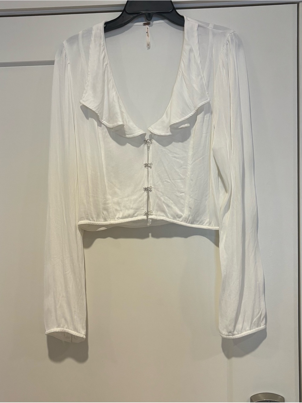 Free People Romantic White Ruffle-Trim Long Sleeve Crop Top